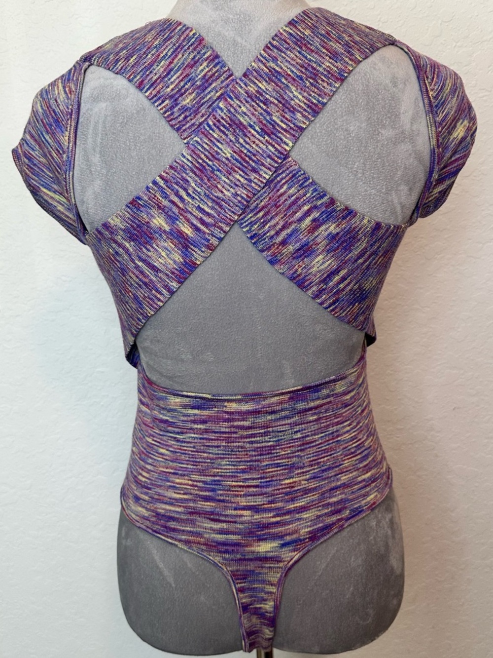 Free People All About It Tee Bodysuit Multicolor Space Dye Open Back Size M